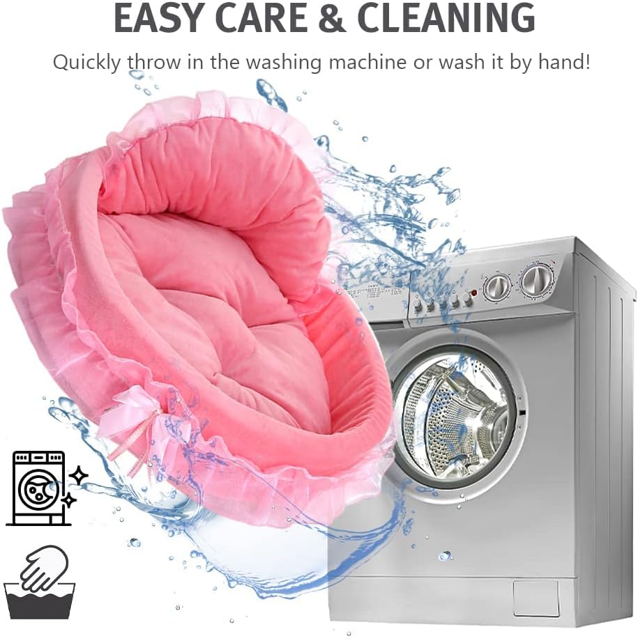 pawstrip Pink Dog Bed Washable Princess Cat Couch Soft Plush Pet Sofa Nest Mat Snuggle Kitten Puppy Cave Beds Cute Cozy Kitten Doggy Kennel Cushion Small Medium Dogs Cats Sleeping Pad