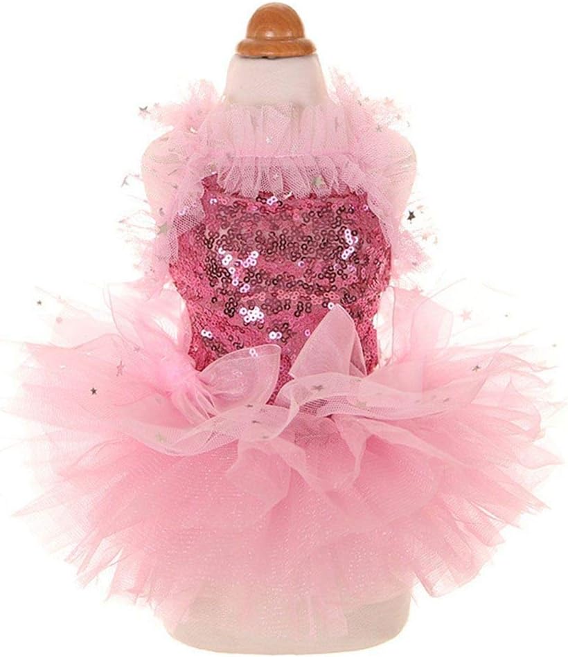 Fashion Sweet Puppy Dog Blingbling Princess Skirt Pet Dog Lace Cake Camisole Tutu Dress Pink Medium