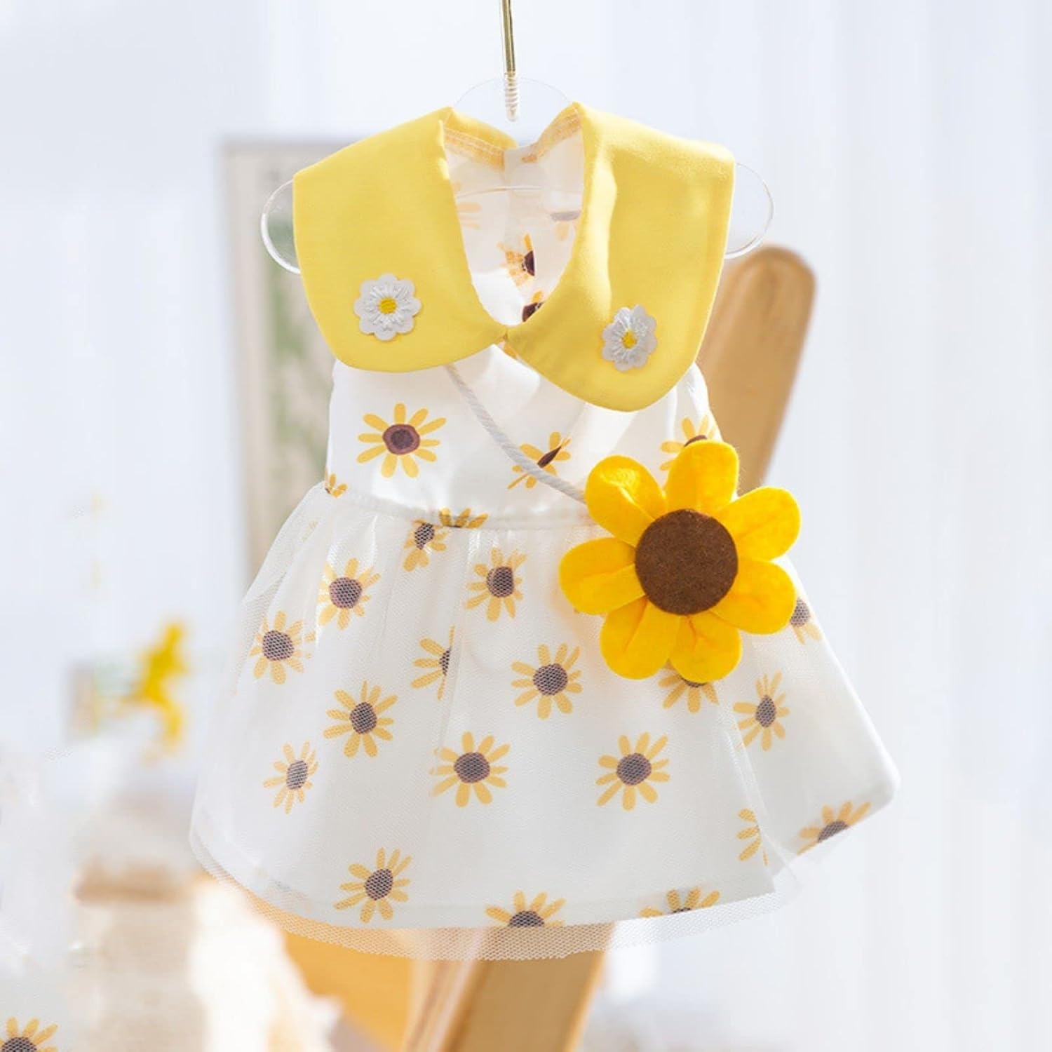 Dog Dress Soft Breathable Puppy Dresses Elegant Princess Lace Floral Pet Dress with Sunflower for Small Dog
