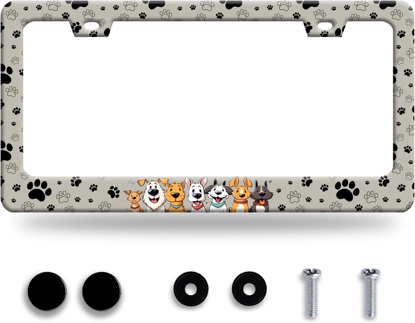 Personalise Dog License Plate Frame Paw Prints License Plate Frames Car Universal Stainless Steel Accessories Cars Decor with 2 Holes and Screws Fits Standard Us Vehicles Size 12.2 X 6 Inches