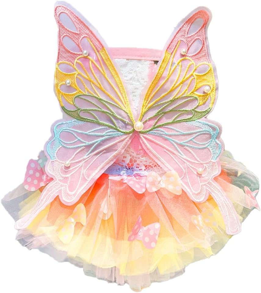 Dog Princess Dress,Summer Thin Cat Rainbow Butterfly Pettiskirt Cute Pet Clothes Chihuahua Teddy Dress Pet Supplies