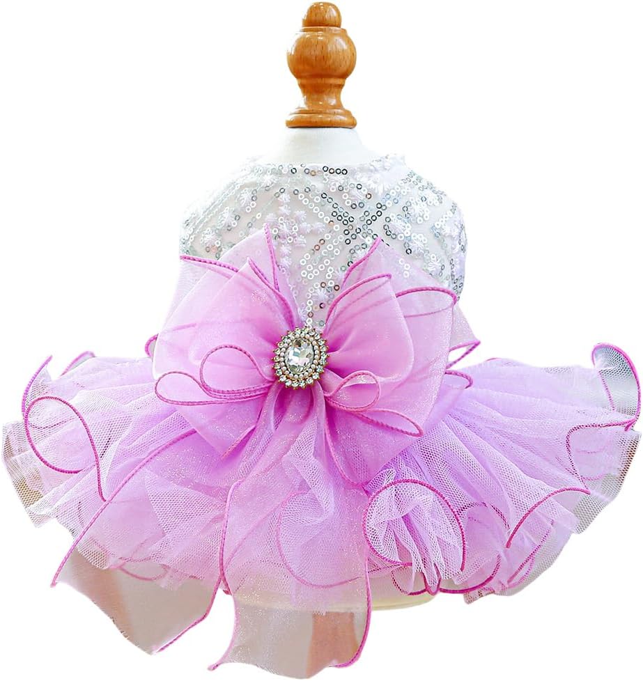 Furbabycare® Elegant Sweet Puppy Dog Blingbling Princess Skirt Pet Dog Lace Cake Camisole Tutu Dress A-Purple