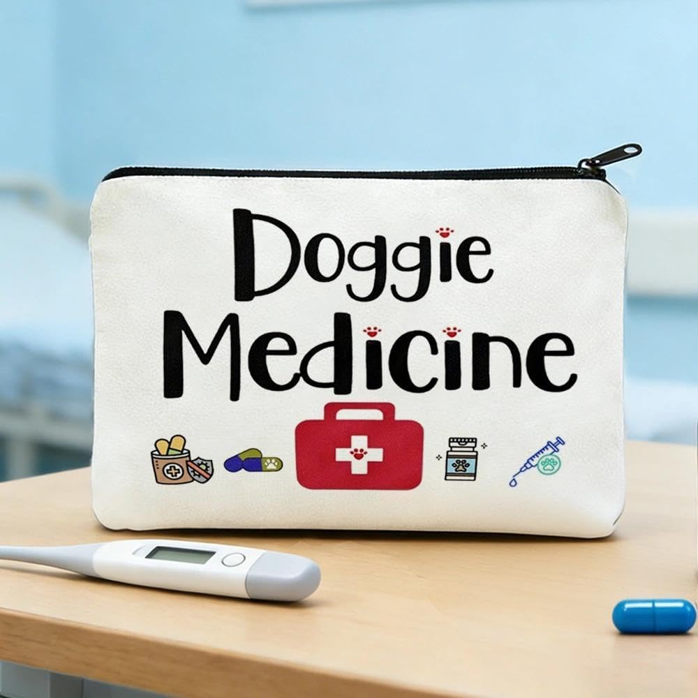 Doggie Medicine Makeup Bag Pouches for Dog Lovers Owners Birthday Gifts for Pet Lovers Vet Tech Travel Cosmetic Storage Bags Dog Meidicne Meds Pills Cosmetic Pouch Travel Toiletry Bags