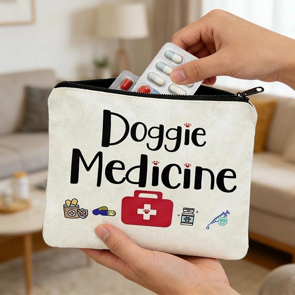 Doggie Medicine Makeup Bag Pouches for Dog Lovers Owners Birthday Gifts for Pet Lovers Vet Tech Travel Cosmetic Storage Bags Dog Meidicne Meds Pills Cosmetic Pouch Travel Toiletry Bags