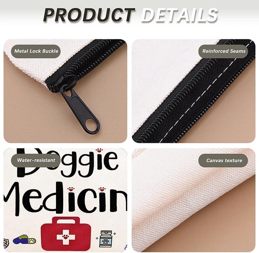 Doggie Medicine Makeup Bag Pouches for Dog Lovers Owners Birthday Gifts for Pet Lovers Vet Tech Travel Cosmetic Storage Bags Dog Meidicne Meds Pills Cosmetic Pouch Travel Toiletry Bags