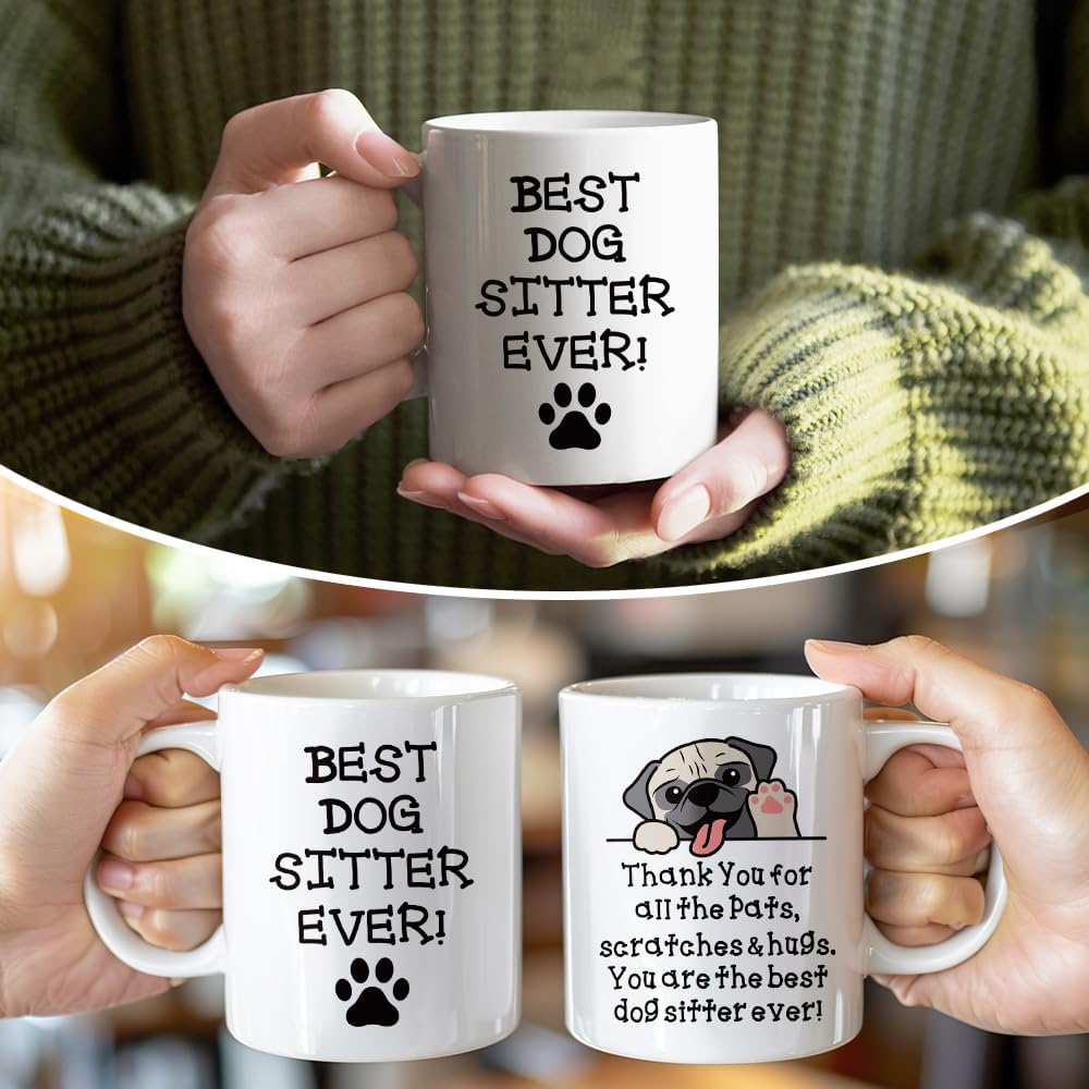 RZHV Best Dog Sitter Ever 11 Ounces White Novelty Coffee Mug, Funny Dog Family Ceramic Mug, Retirement Gifts for Pet Sitter, Thank You Gifts for Pet Owner Sister BBF Mom