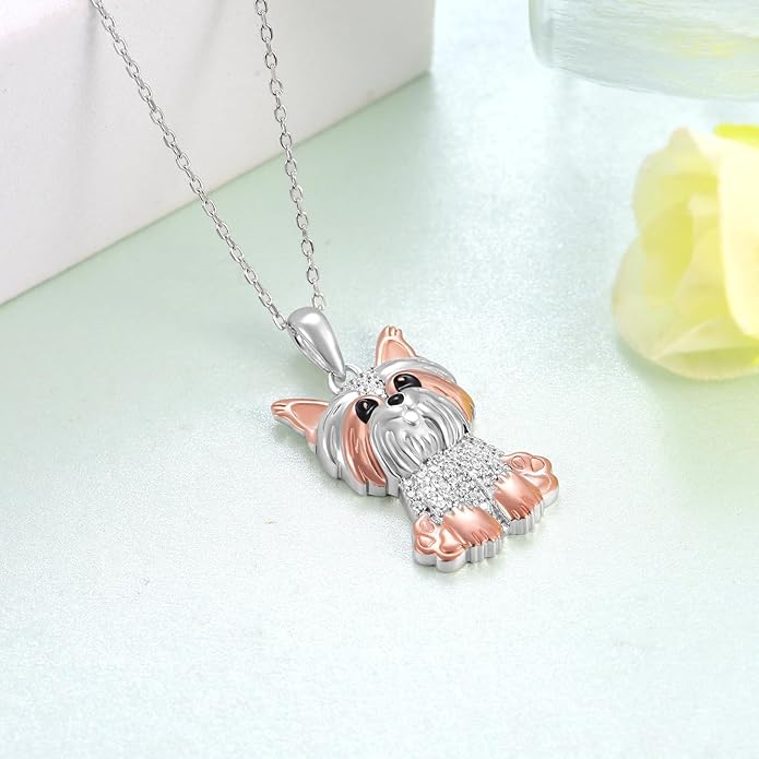 Yorkie/Pug/Maltese/Poodle/German Shepherd Necklace 925 Sterling Silver Dog Pendant Necklaces for Women Dog Jewelry Gifts for Women Dog Loves