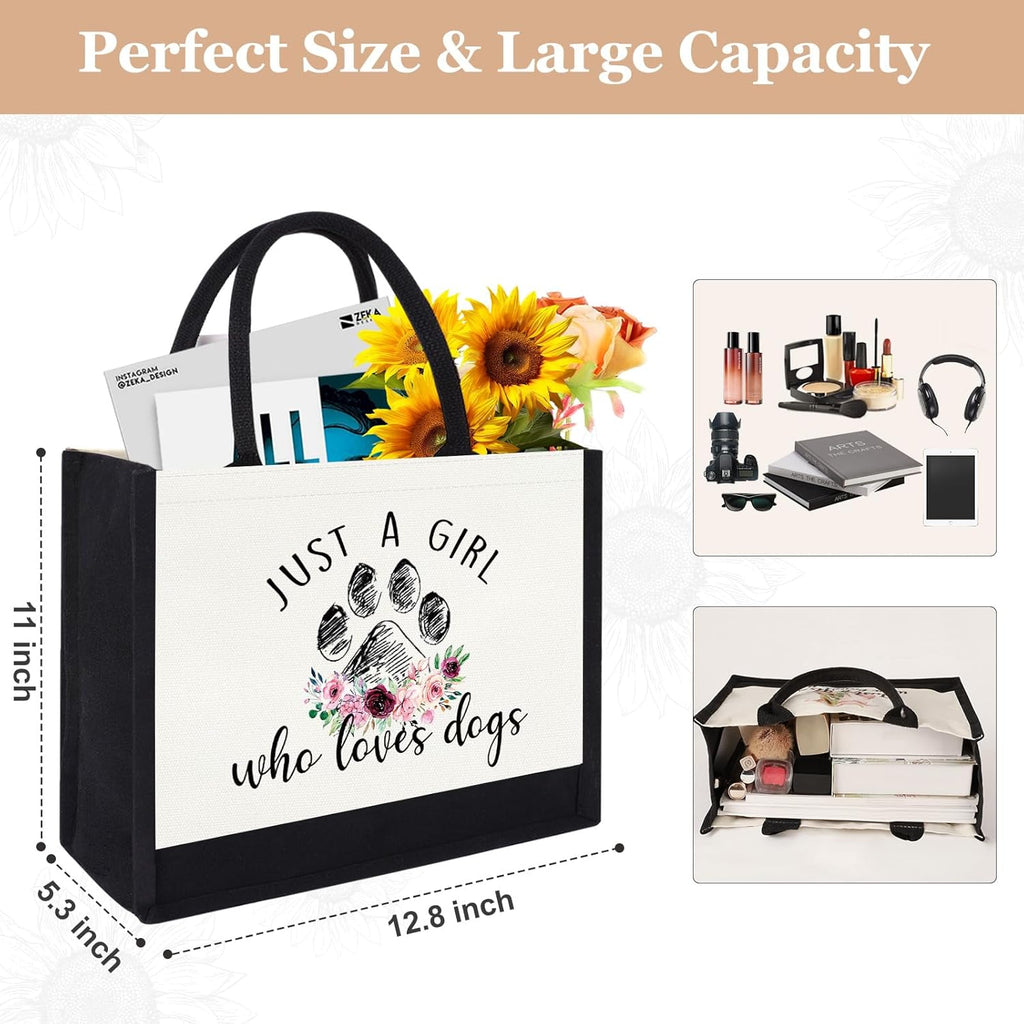 Canvas Tote Bag for Women, Cute Dog Gifts for Dog Lover, Animal Lover Gift Aesthetic Beach Tote Bag Reusable Grocery Bag, Birthday Christmas Gift for Daughter Friends Sisters Bestie Who Loves Dogs