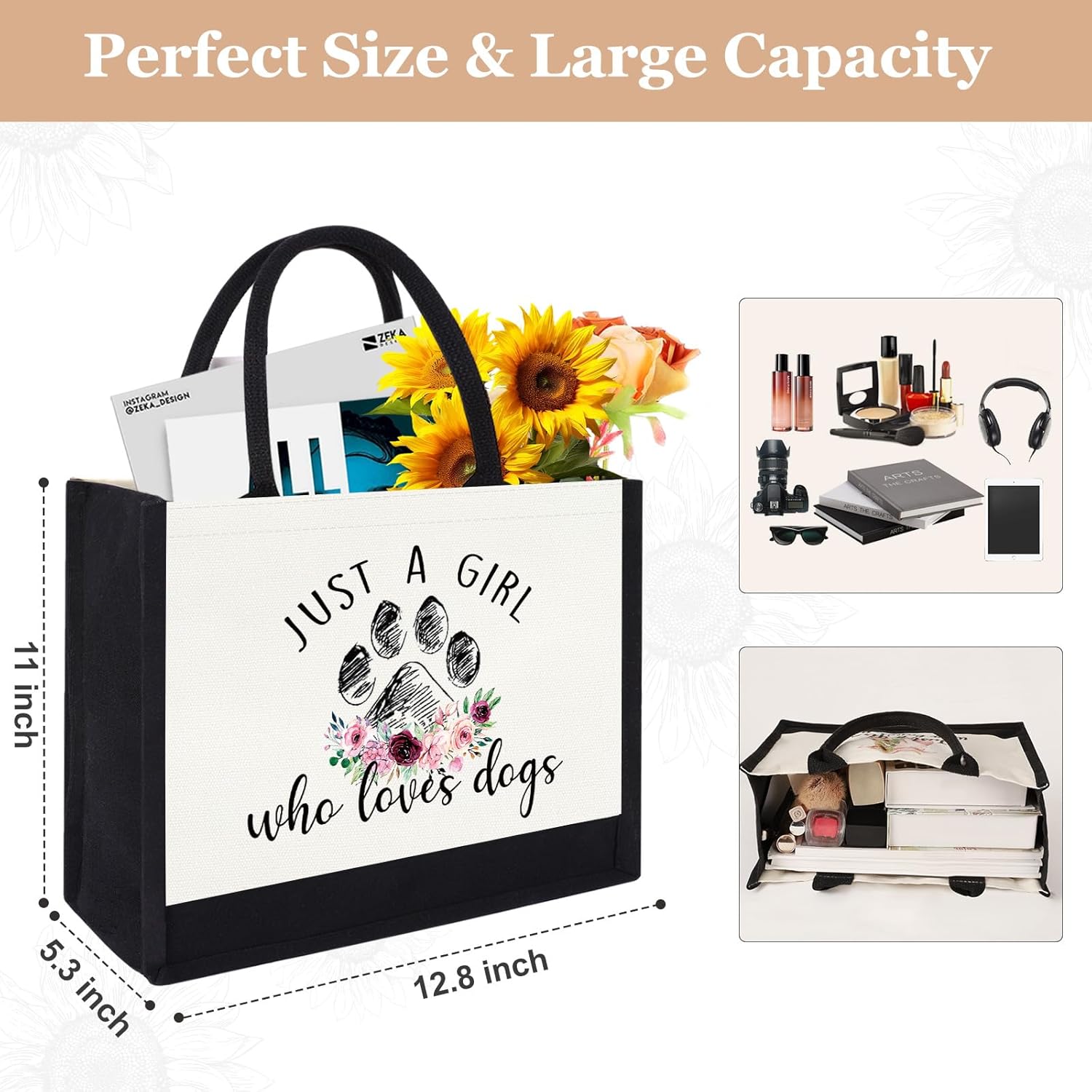 Canvas Tote Bag for Women, Cute Dog Gifts for Dog Lover, Animal Lover Gift Aesthetic Beach Tote Bag Reusable Grocery Bag, Birthday Christmas Gift for Daughter Friends Sisters Bestie Who Loves Dogs