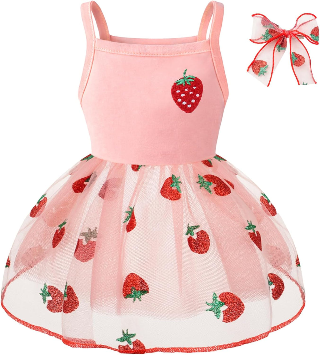 Cute Dog Dress Clothes for Small Dogs Girl with Strawberry Embroidery Soft Princess Puppy Small Cat Dog Clothes Outfit for Chihuahua Yorkie Daily Wear & Party