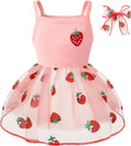 Cute Dog Dress Clothes for Small Dogs Girl with Strawberry Embroidery Soft Princess Puppy Small Cat Dog Clothes Outfit for Chihuahua Yorkie Daily Wear & Party