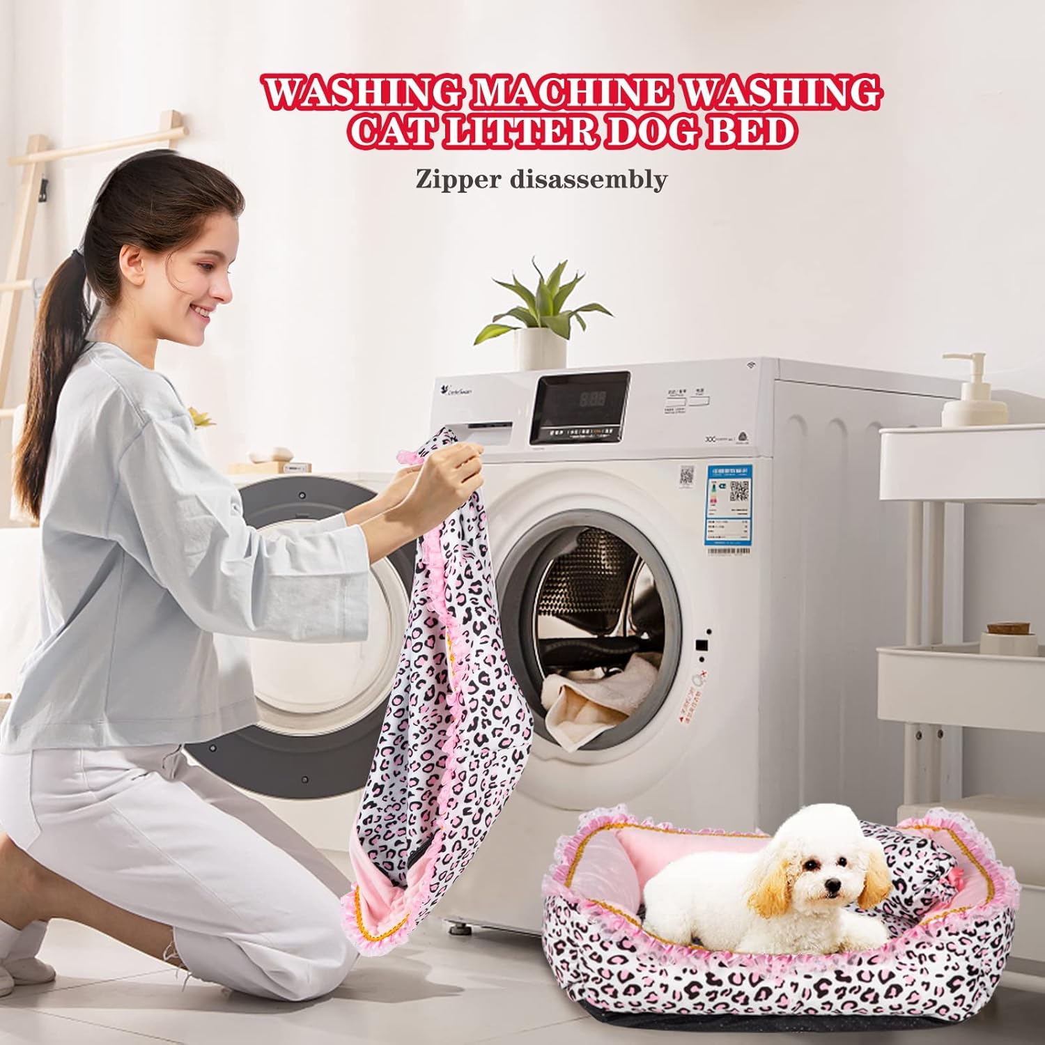 Gigreinc Dog Bed for Small Dogs - Cute Pink Leopard Dog Bed,Cat Beds for Indoor Cats Washable - Square Shape Cat Dog Sofa Bed Pet House Nest Cave(M, 20.8"L x 18"W x 5.5"）