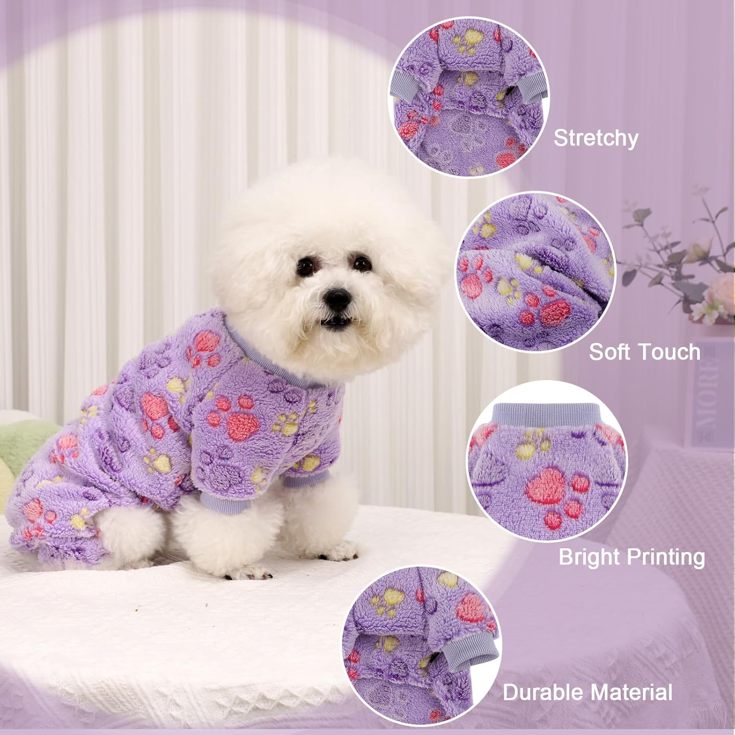 YIKEYO Dog Sweaters for Small Dogs, Dog Pajamas Winter Girl and Boy,Puppy 4 Legged Clothes Chihuahua Yorkie Teacup Jumpsuit Cute Feet Print