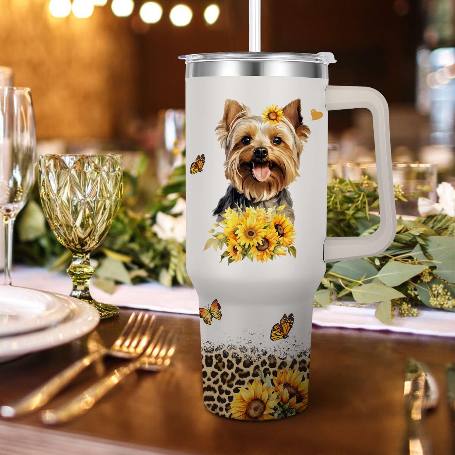 Yorkie Tumbler for Womens,Vacuum Insulated Travel Cup 40oz