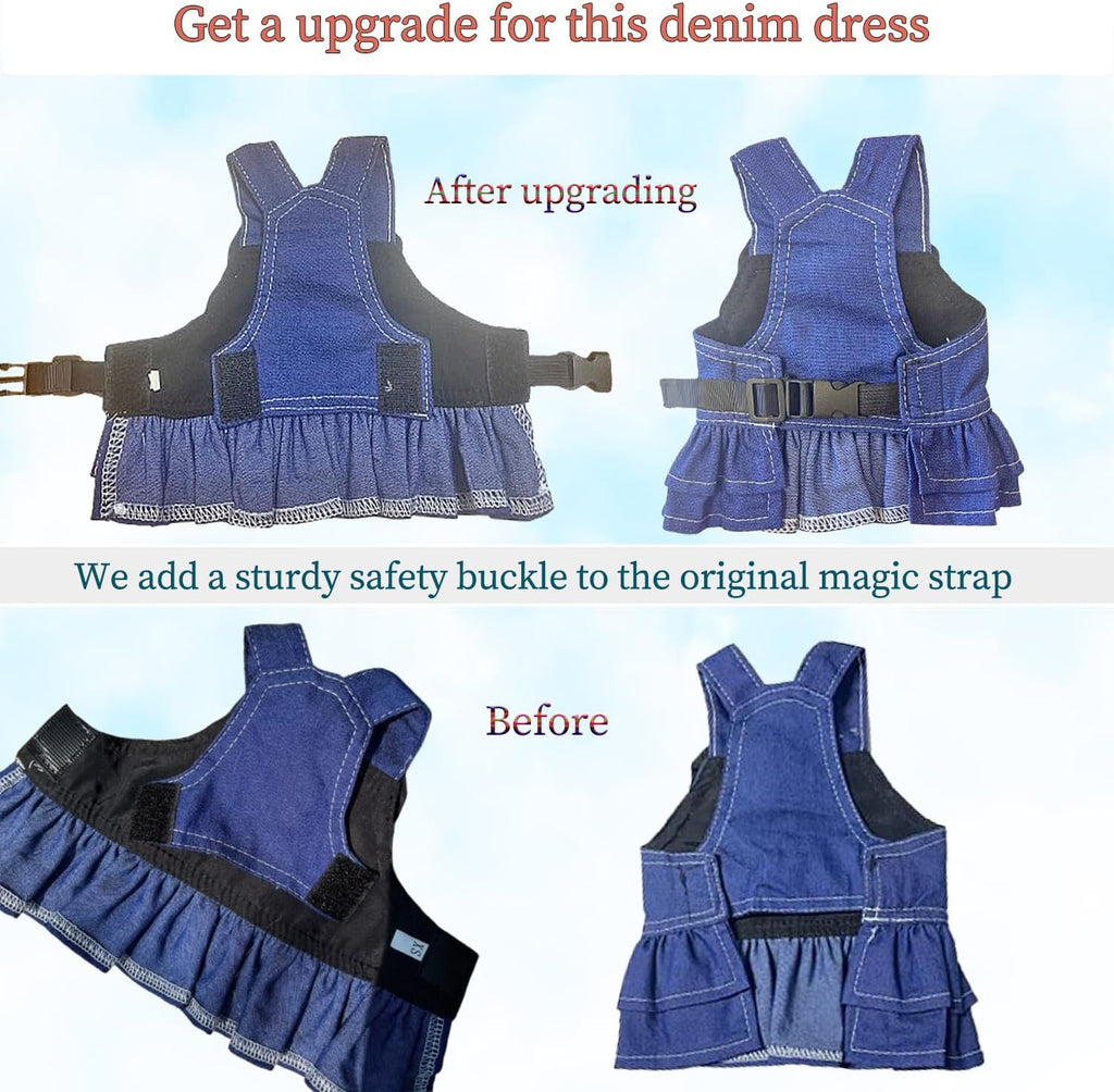 ANIAC Denim Dog Dresses for Small Dogs Puppy Girl Clothes with Leash Ring and Cute Bow Knot Summer Cat Apparel with D-Ring Blue Girl Dog Clothes