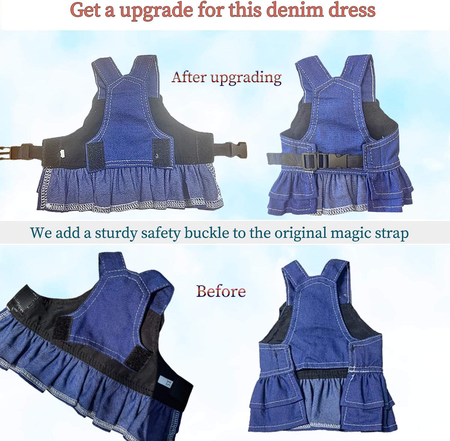 ANIAC Denim Dog Dresses for Small Dogs Puppy Girl Clothes with Leash Ring and Cute Bow Knot Summer Cat Apparel with D-Ring Blue Girl Dog Clothes