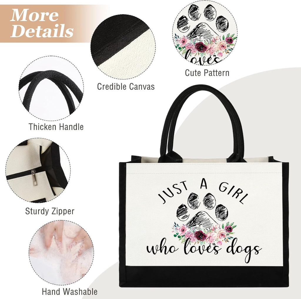 Canvas Tote Bag for Women, Cute Dog Gifts for Dog Lover, Animal Lover Gift Aesthetic Beach Tote Bag Reusable Grocery Bag, Birthday Christmas Gift for Daughter Friends Sisters Bestie Who Loves Dogs