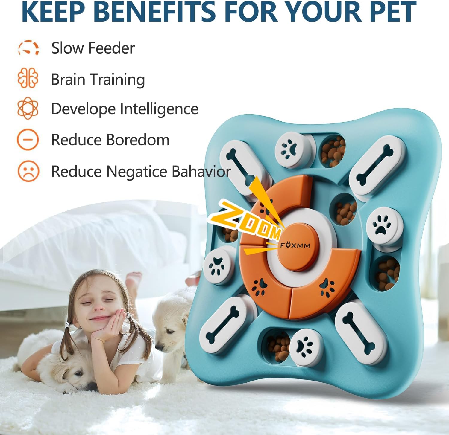 Interactive Dog Treat Puzzle Toys for IQ Training & Mental Stimulating,Fun Slow Feeder,Large Medium Small Dogs Enrichment Toys with Squeak Design