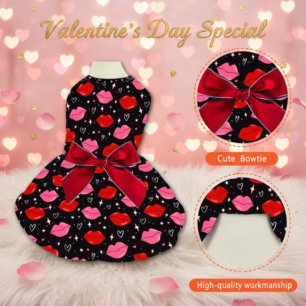 Valentine’s Day Dog Dress Cute Heart Pattern Puppy Skirt Adjustable Pet Outfit for Small & Medium Dogs Holiday Party Costume for Dogs