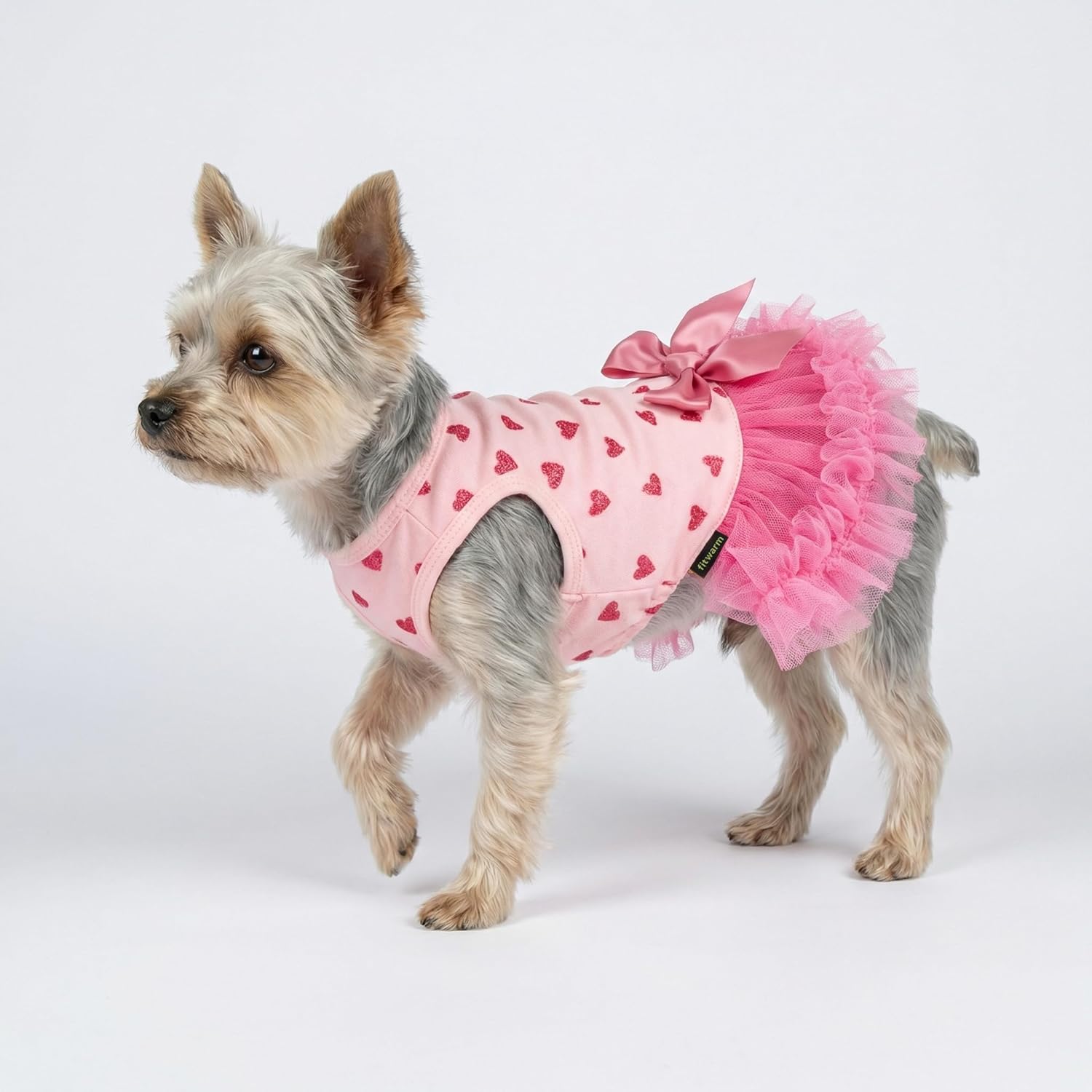 Fitwarm Sparkly Heart Dog Tutu Dress, Birthday Clothes for Small Dogs Girl, Pet Outfit, Light Pink, Hot Pink,