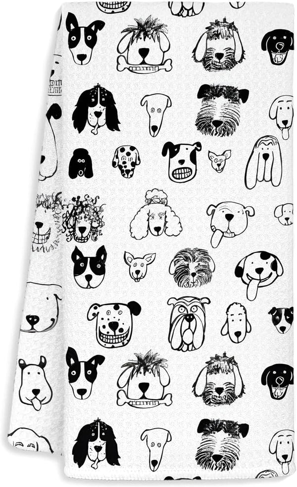 Black and White Dog Dish Hand Towels for Kitchen Bathroom 16x24 - Dog Lover Gifts for Women Mom, Dogs Decor for Bathroom Home