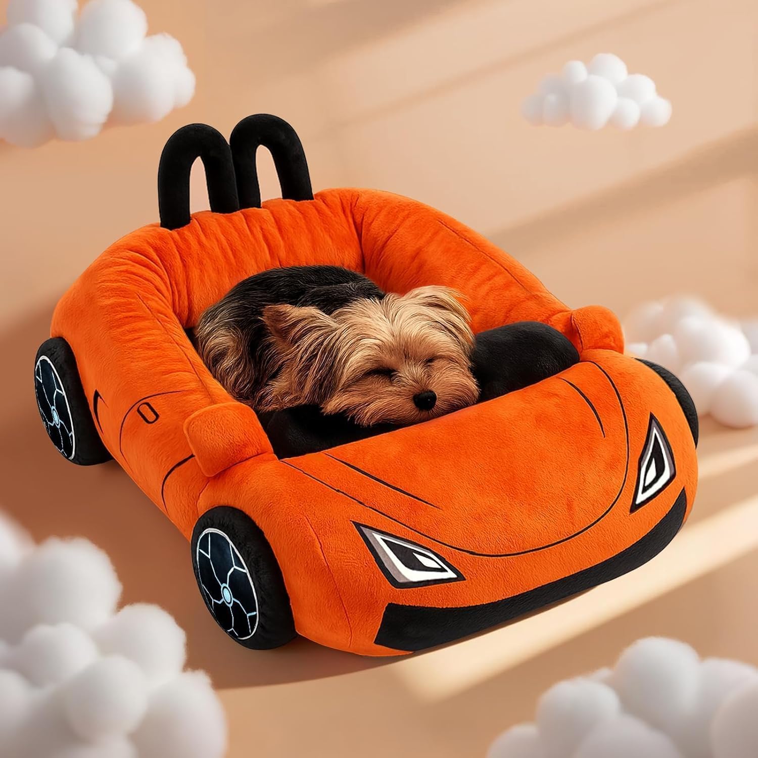 Cute Cat Beds Kitten Beds, Soft Small Dog Beds, Washable Pet Beds for Puppy and Kitty, Funny Supercar Cat Toys, 24 Inch