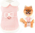 SMALLLEE_LUCKY_STORE Fleece Dog Coat for Small Dog Pet Harness Jacket with Bow and D-Ring, Soft Vest Fall Winter Clothes with Fuzzy Collar Chihuahua Yorkie Cat