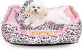 Gigreinc Dog Bed for Small Dogs - Cute Pink Leopard Dog Bed,Cat Beds for Indoor Cats Washable - Square Shape Cat Dog Sofa Bed Pet House Nest Cave(M, 20.8"L x 18"W x 5.5"）