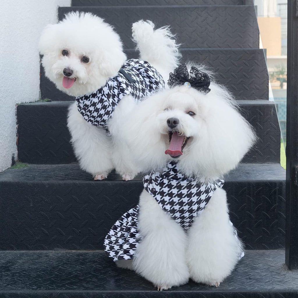 CuteBone Turtleneck Dog Velvet Dress Puppy Skirt Costume Pet Clothes Cat Apparel with Bow Hair Rope