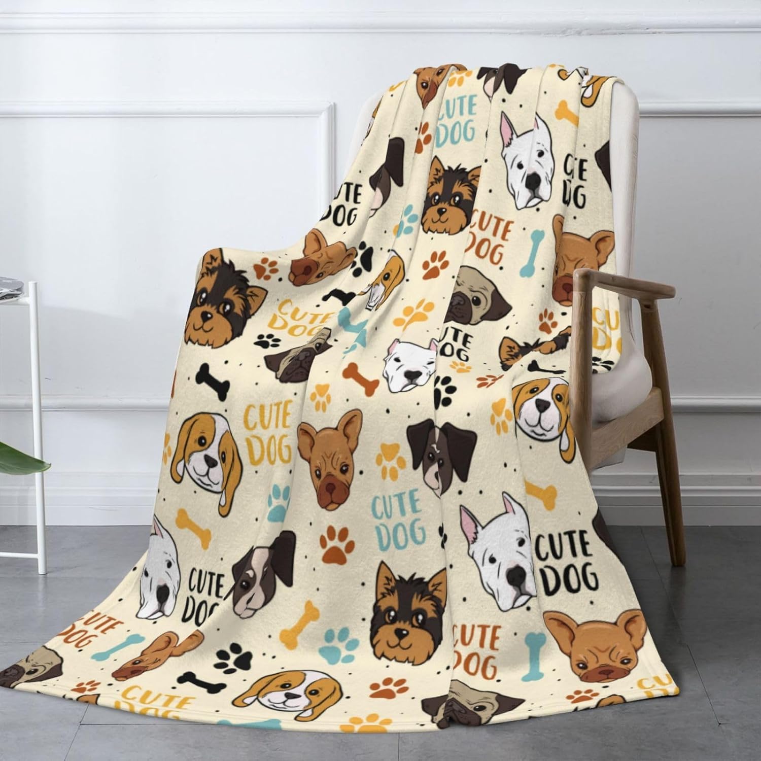 Cute Dogs Fleece Blanket - Soft Cozy Plush Throw Blanket for Adults Kids Pet, Lightweight Warm Flannel Sherpa Blanket for Couch Bed Sofa, Gift for Dog Lovers 50"x40"