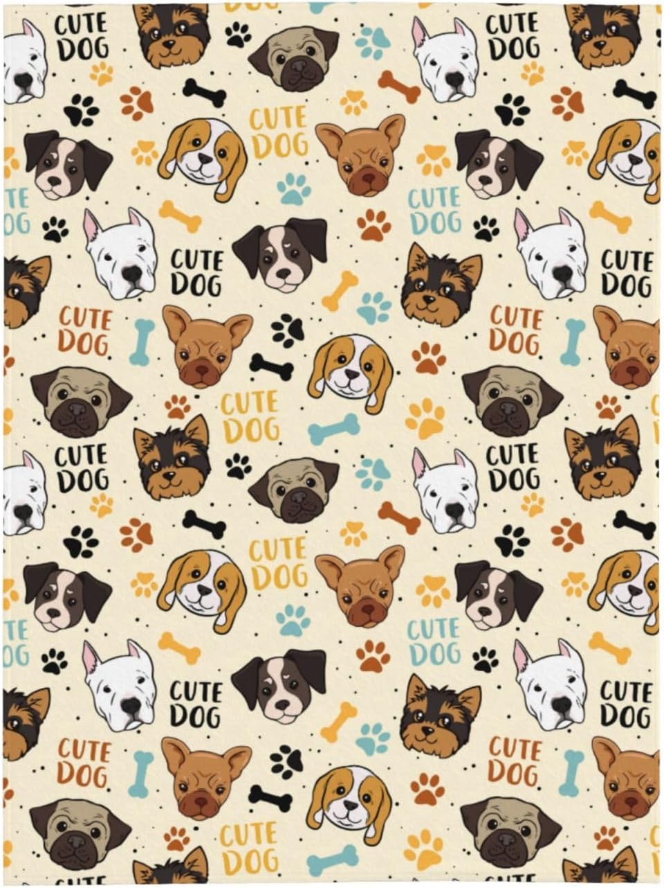 Cute Dogs Fleece Blanket - Soft Cozy Plush Throw Blanket for Adults Kids Pet, Lightweight Warm Flannel Sherpa Blanket for Couch Bed Sofa, Gift for Dog Lovers 50"x40"