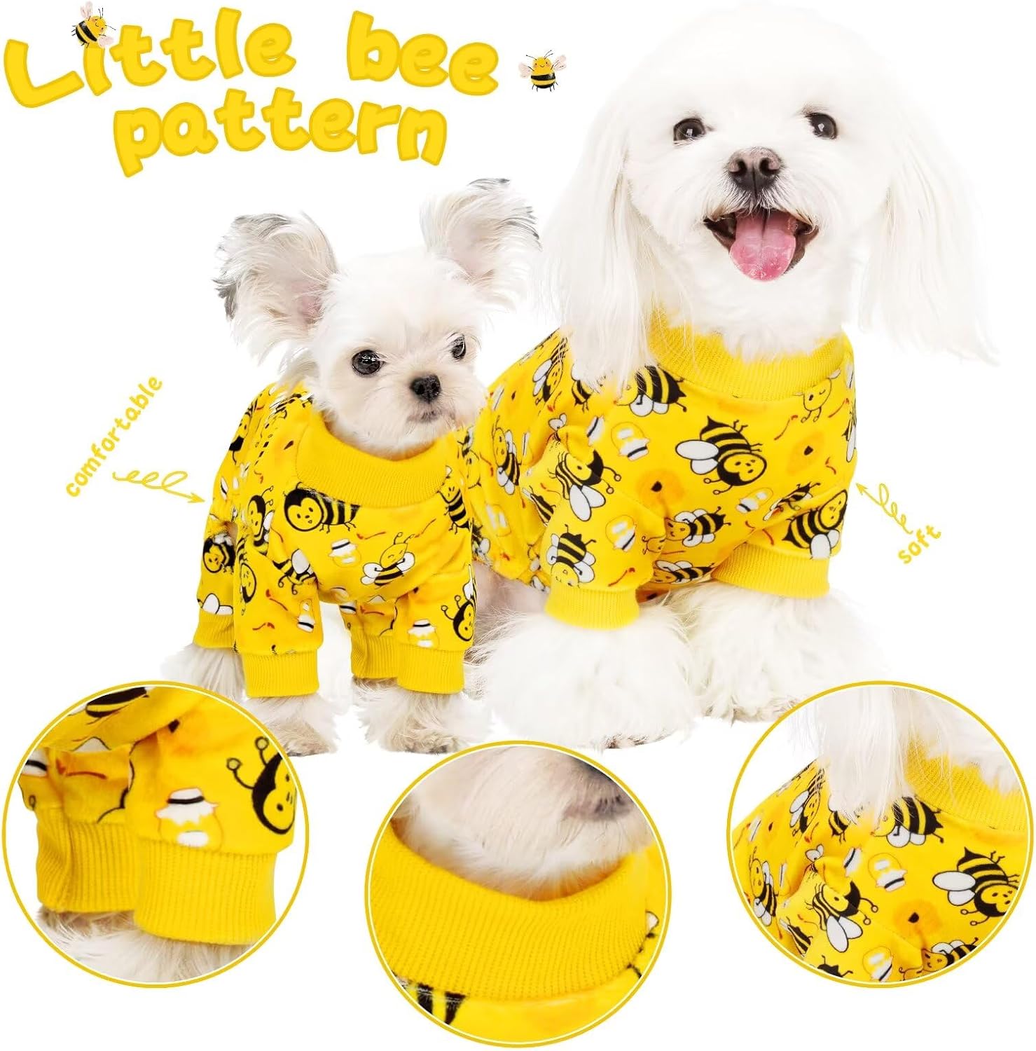 Paiaite Dog Pajamas Onesie: Comfortable Four-Legged Apparel for Small, Medium, & Large Dogs, Polyester Material for Comfort, Wrinkle Resistance, Moisture Wicking, Stretchiness Cute Bee