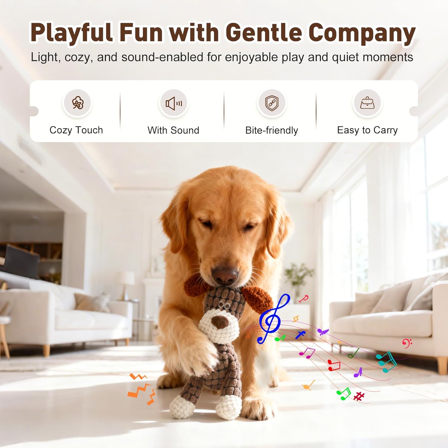 2026 New Dog Toys, Indestructible Plush Dog Toy for Aggressive Chewers, Interactive Squeaky Soft Puppy Chew Toy, Durable Teething Toys for Small Medium Large Dogs (Brown)