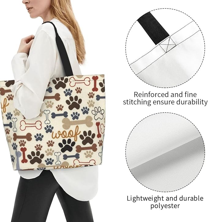 Novelty Dog Pug Large Tote Bag Casual Shoulder Bags Reusable Grocery Handbag For Women Travel Shopping