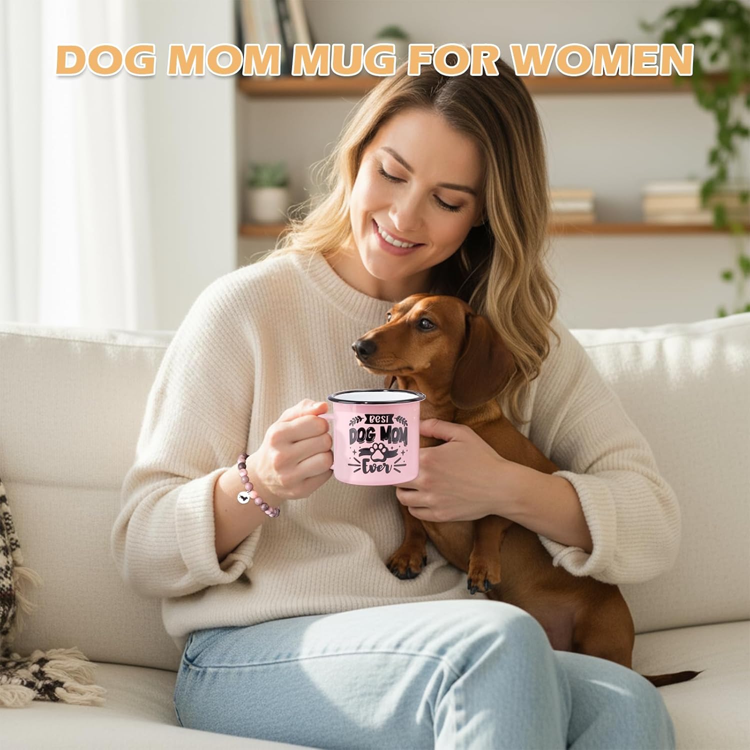 Dog Mom Gifts For Women, Best Dog Lovers Gifts, Mothers Day Birthday Christmas Gift for Dogs Lovers Owners Mom Daughter, Dogs Themed Gift with 12oz Enamel Coffee Mug Makeup Bag Candle Bracelets Socks