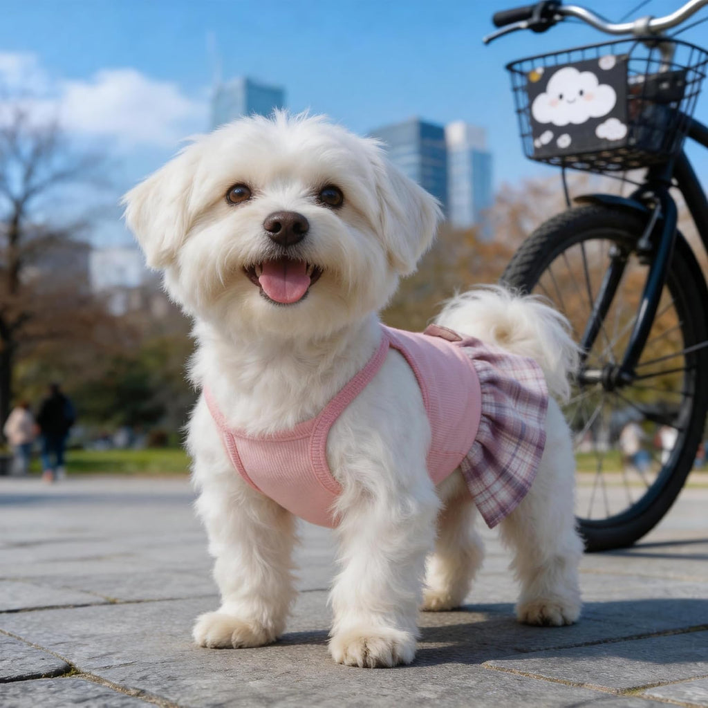 YUDODO Pet Dog Dress for Small Dogs Girl, Pet Summer Clothes with Bowtie, Stretchy Cute Puppy Skirt, Princess Dog Dress for Yorkie Chihuahua Maltese (M, Pink)