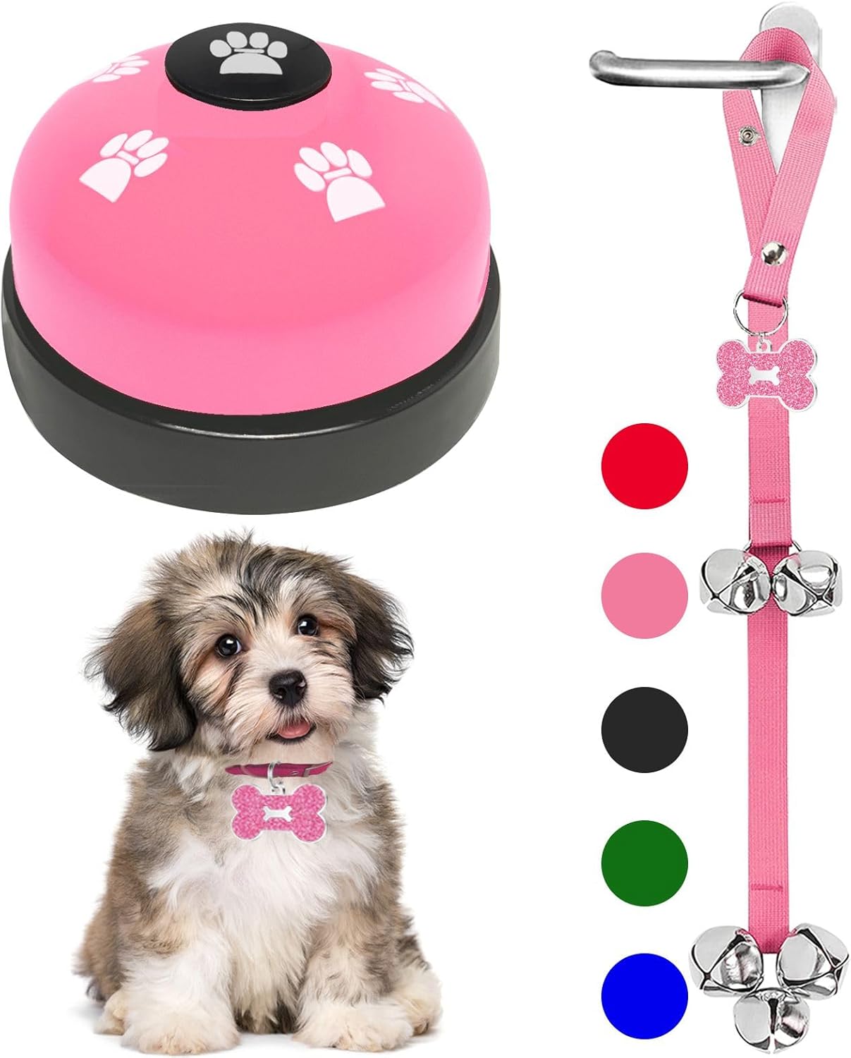 2 Pack Dog Door Bells Dog Doorbell to go Outside Puppy Train Bell for Dogs to Ring to go Potty Puppy Toilet Training Bell Jingle Bells for Doorknob Girl Puppy Essentials Accessories (Pink)