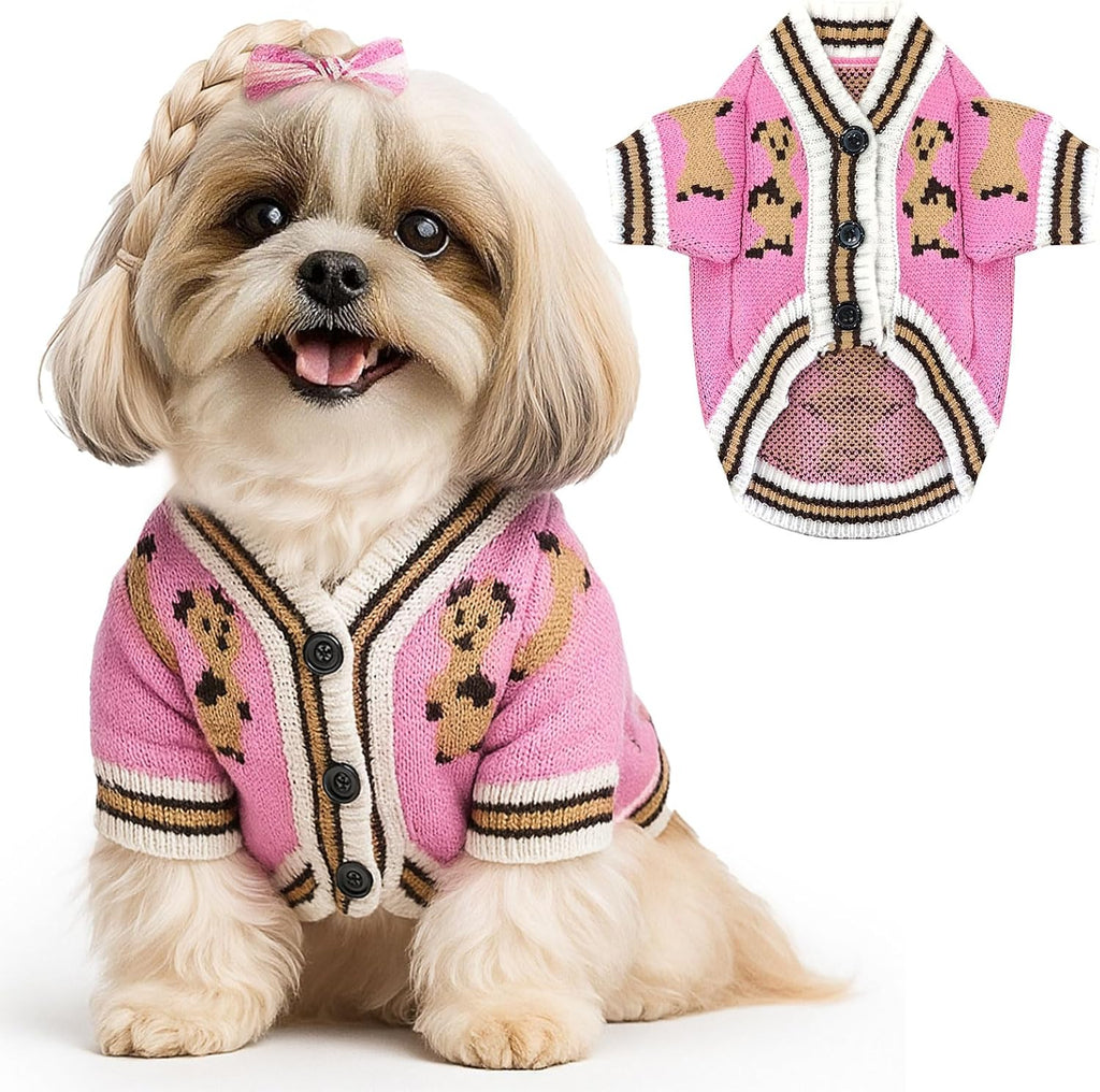 Small Dog Sweaters Cute Bear Dog Cardigans Clothes for Small Medium Dogs Boy Girl Puppy Cat Knitting Cardigan Outfits Dogs Winter Coats Warm Pet Doggy Clothes Soft Knitwear