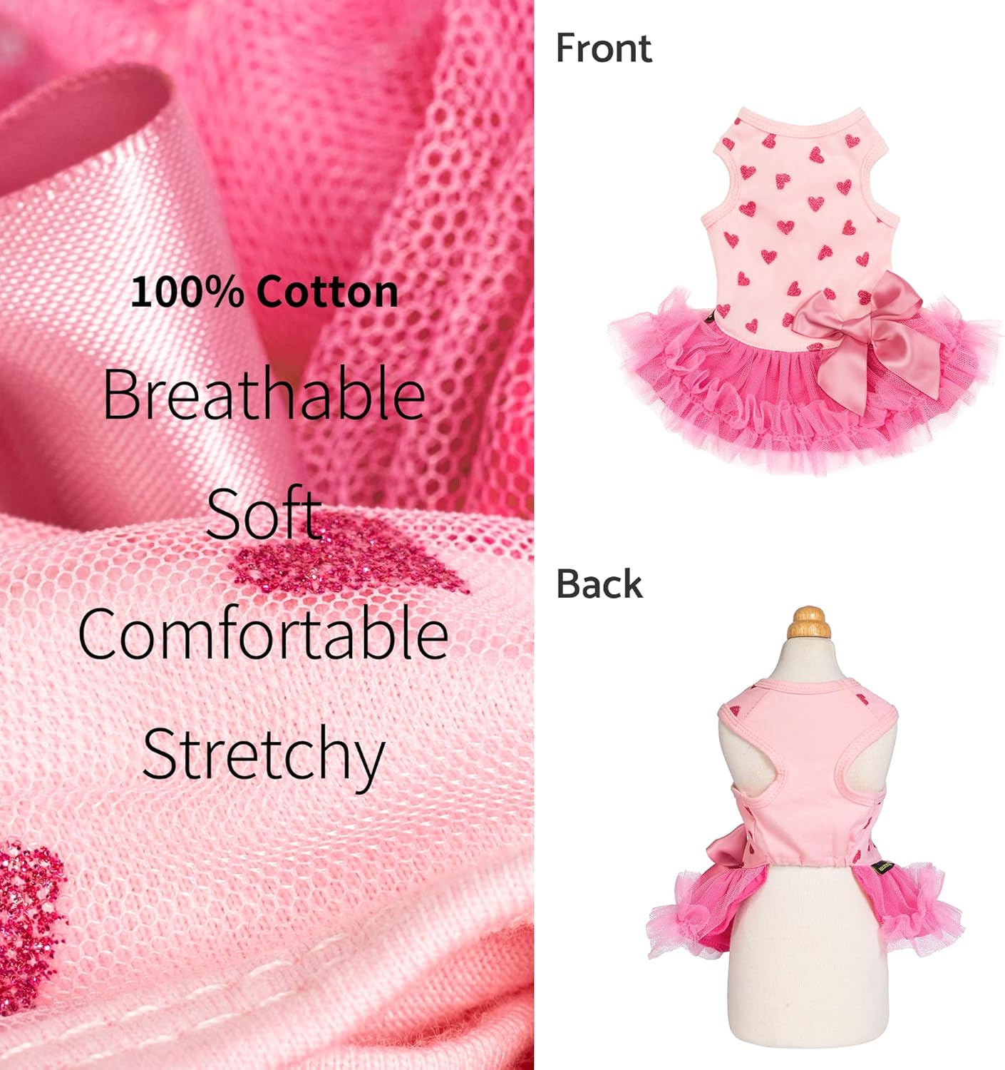 Fitwarm Sparkly Heart Dog Tutu Dress, Birthday Clothes for Small Dogs Girl, Pet Outfit, Light Pink, Hot Pink,