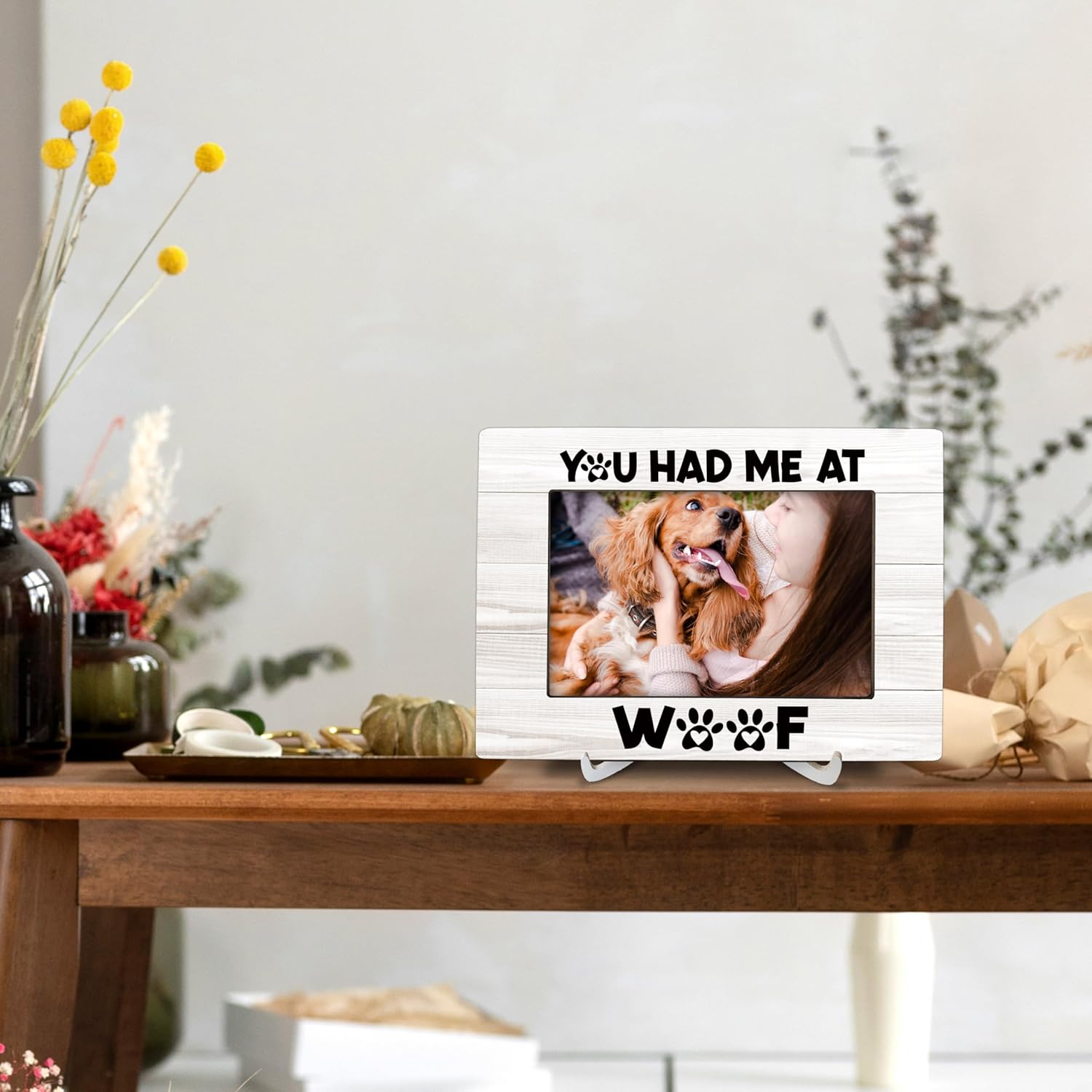 Dog Gift 8x6 Picture Frames, Dog Mom Gifts for Women, Gift for Dogs Owner, Pet Dogs Memorial Wood Photo Frame, You Had Me At Woof Pet Dad Gifts Picture Frame for Wall and Tabletop Display