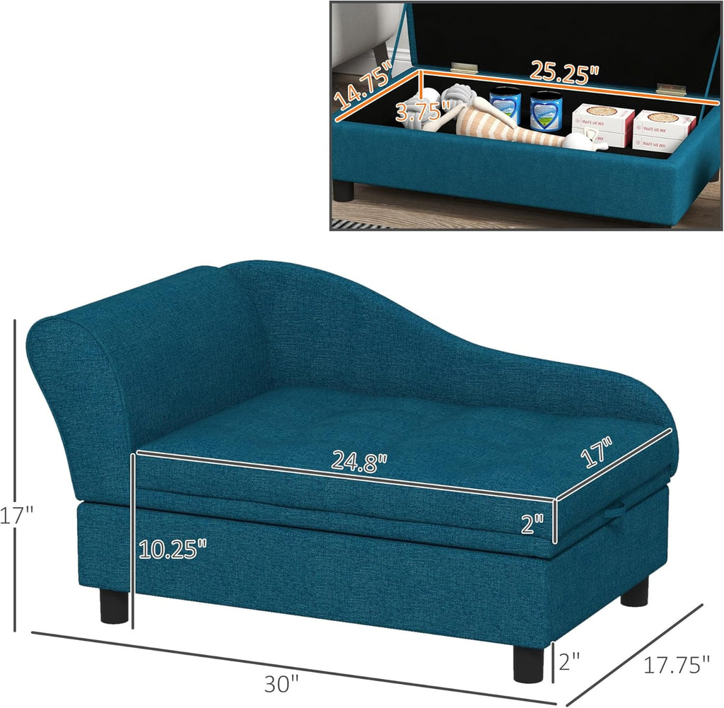 PawHut Pet Sofa, Dog Couch, Elevated Pet Bed for Small Dogs, with Hidden Storage, Soft Tufted Cushion, Dark Blue