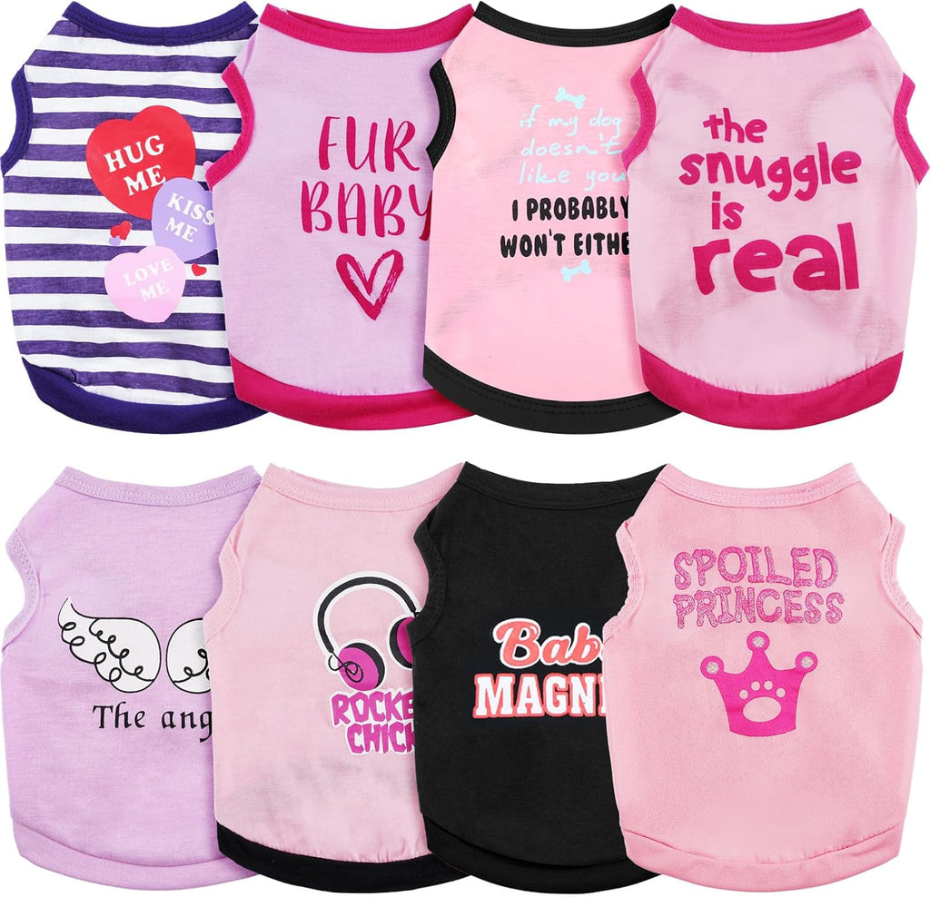 Reginary 8 Pieces Dog Shirts Girl Small Dog Clothes for Chihuahuas Yorkies Female Puppy Shirts Printed Pet Outfit Cute Breathable Soft Valentine's Day Doggie Cat Lovers Gift