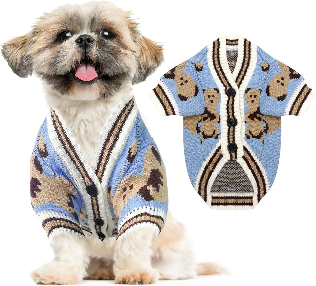 Small Dog Sweaters Cute Bear Dog Cardigans Clothes for Small Medium Dogs Boy Girl Puppy Cat Knitting Cardigan Outfits Dogs Winter Coats Warm Pet Doggy Clothes Soft Knitwear
