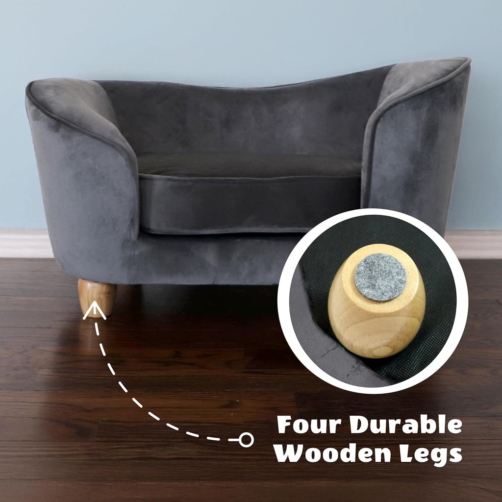 CRITTER SITTERS 28-in. Faux-Velvet Gray Dog Bed for Small-Sized Dogs and Cats, Elegant Oval Dog Couch, Grey