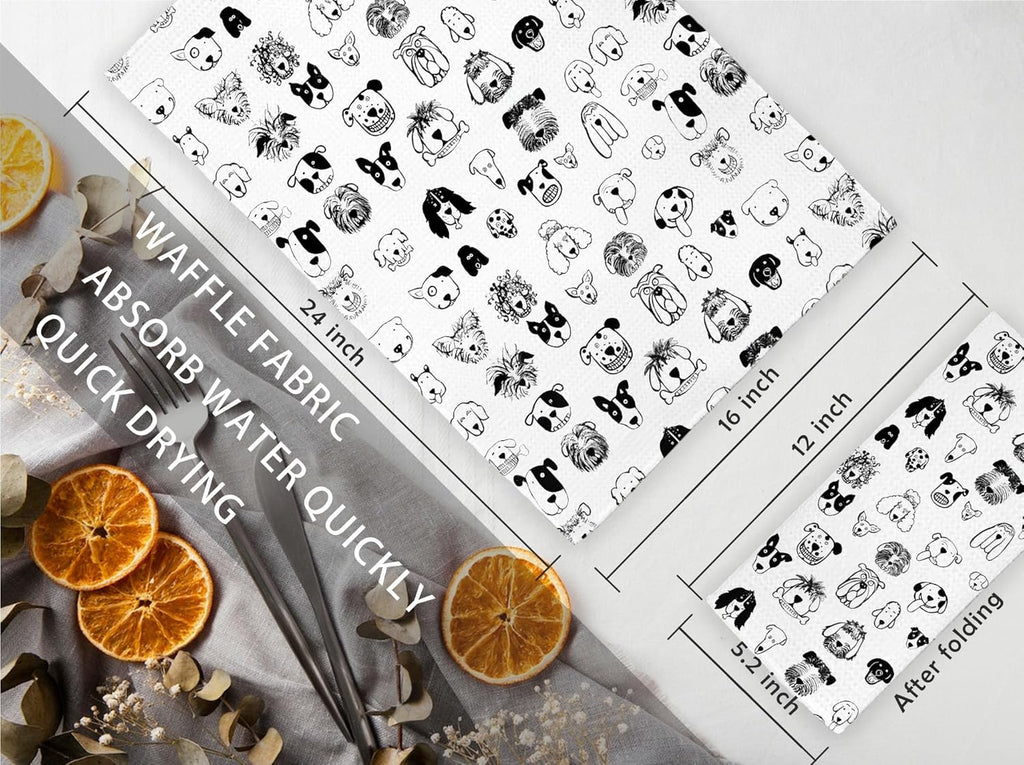 Black and White Dog Dish Hand Towels for Kitchen Bathroom 16x24 - Dog Lover Gifts for Women Mom, Dogs Decor for Bathroom Home