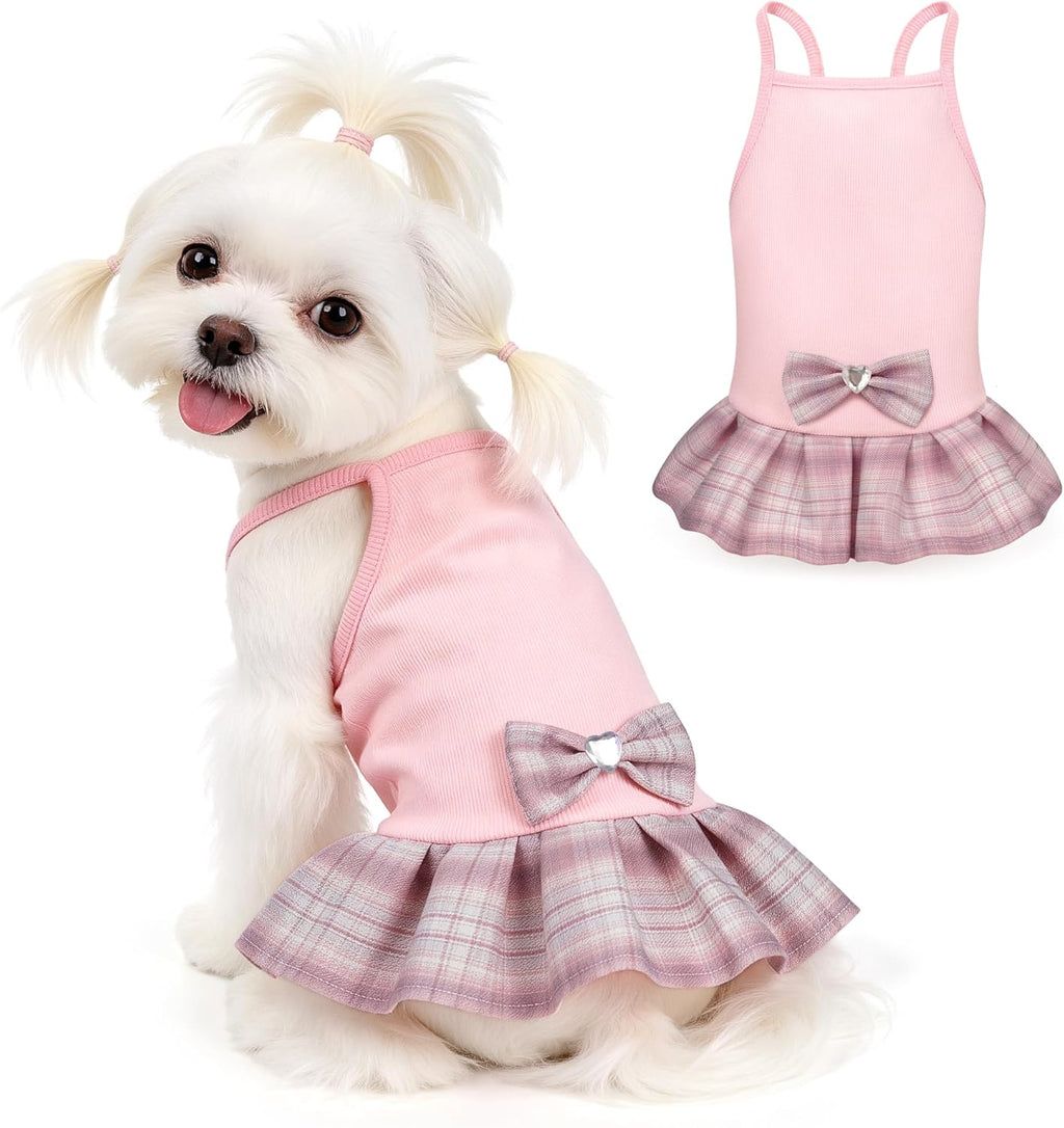 YUDODO Pet Dog Dress for Small Dogs Girl, Pet Summer Clothes with Bowtie, Stretchy Cute Puppy Skirt, Princess Dog Dress for Yorkie Chihuahua Maltese (M, Pink)