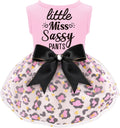 Little Miss Sassy Pants Dog Dress with Leopard Print Bowknot Dog Clothes for Small Medium Large Dogs Girls Boys Cats Outfit