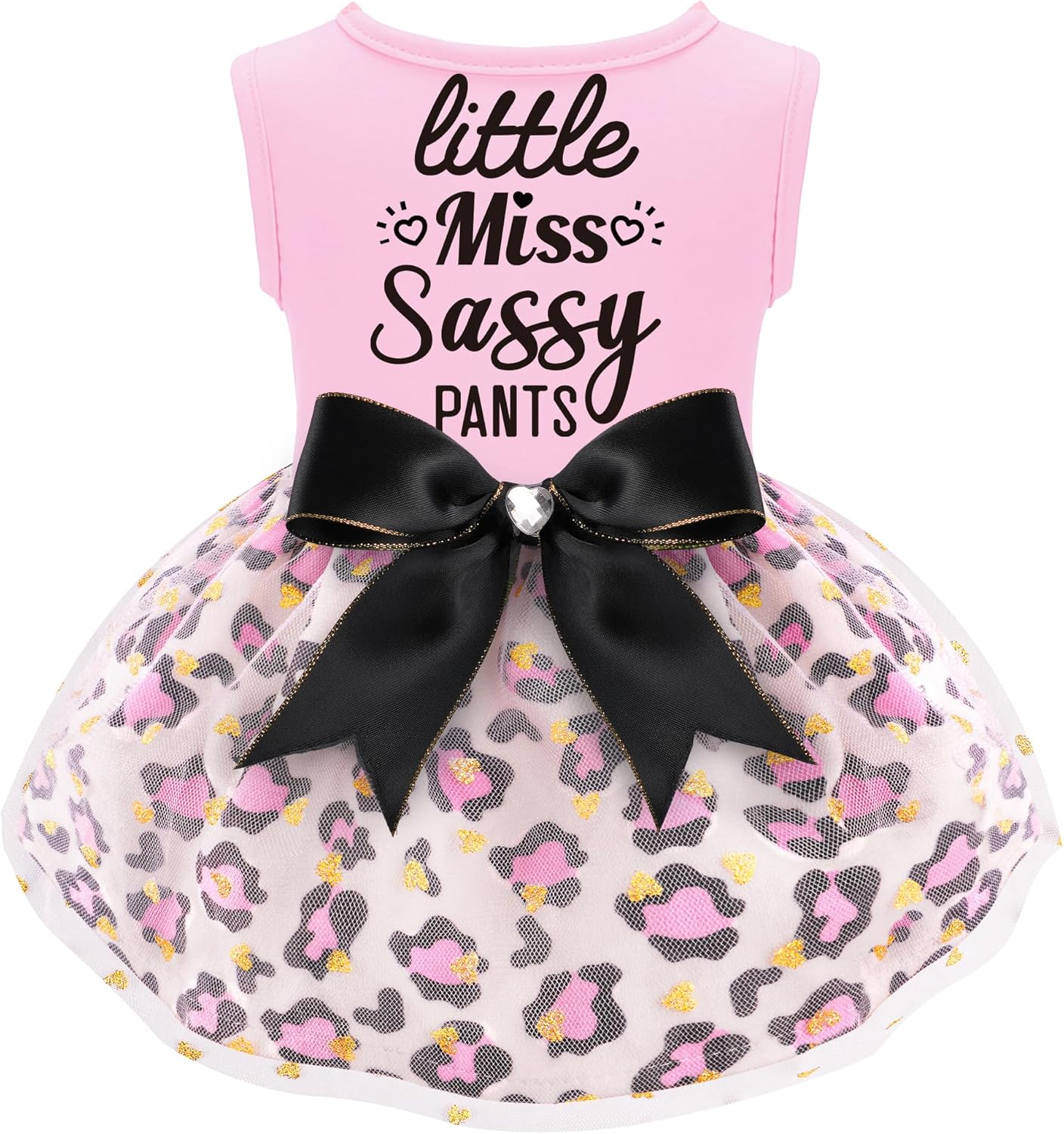 Little Miss Sassy Pants Dog Dress with Leopard Print Bowknot Dog Clothes for Small Medium Large Dogs Girls Boys Cats Outfit