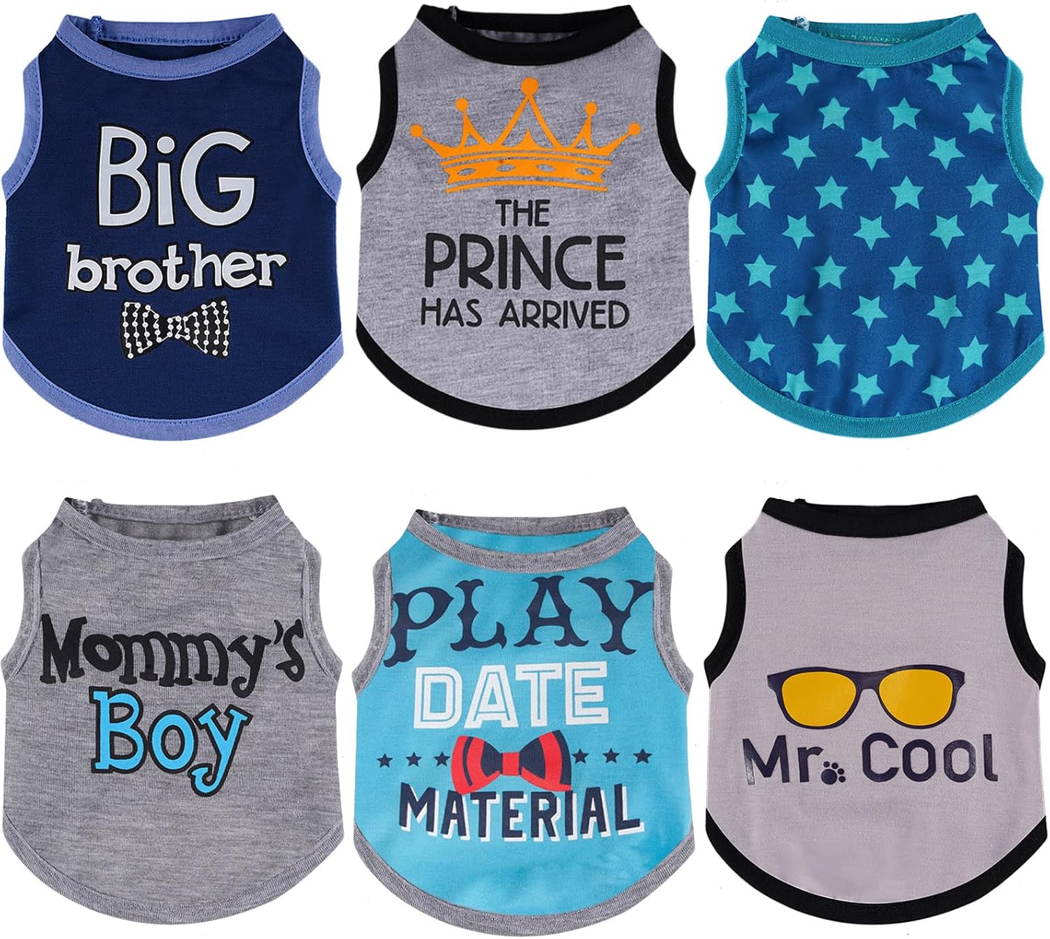 Sadnyy 6 Pack Winter Dog Shirt Boy Pet Clothes Doggy Tee Tank Top Kitten Shirts with Letters for Small Medium Dogs Cats Soft Cozy Chihuahua Vest Apparel for Dog Cat Puppy