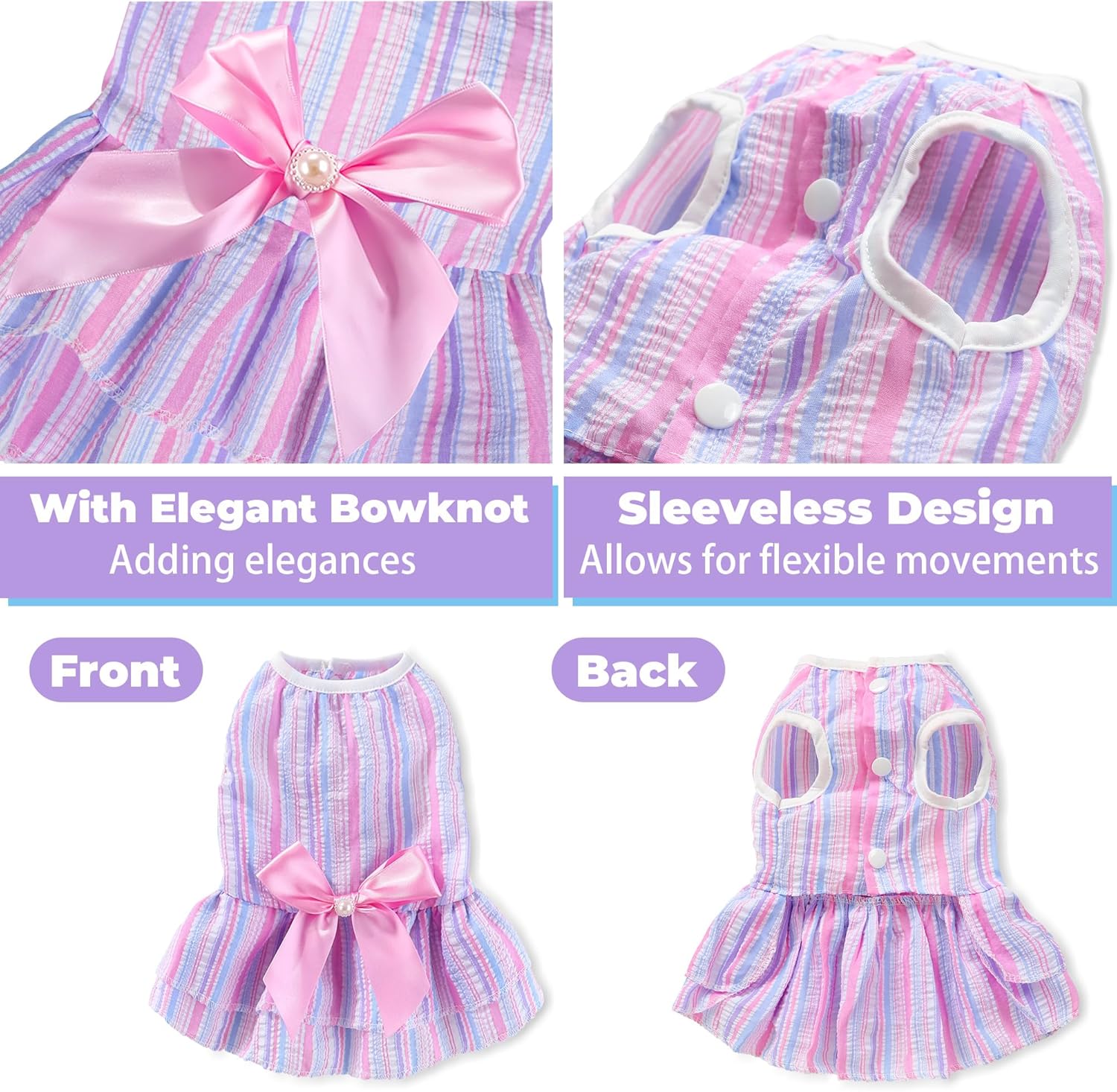 Dog Dress, Cute Pet Princess Dresses with Bright Color Design, Sweet Bowknot, Dog Clothes for Small Dogs Girl, Breathable & Lightweight, for Spring Summer, 2 Pack